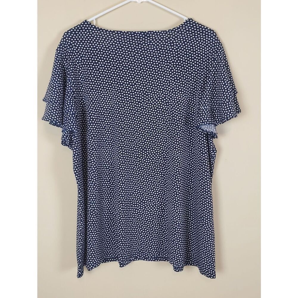 Adrianna Papell Navy Blue & White Polka Dot Blouse Size 2X